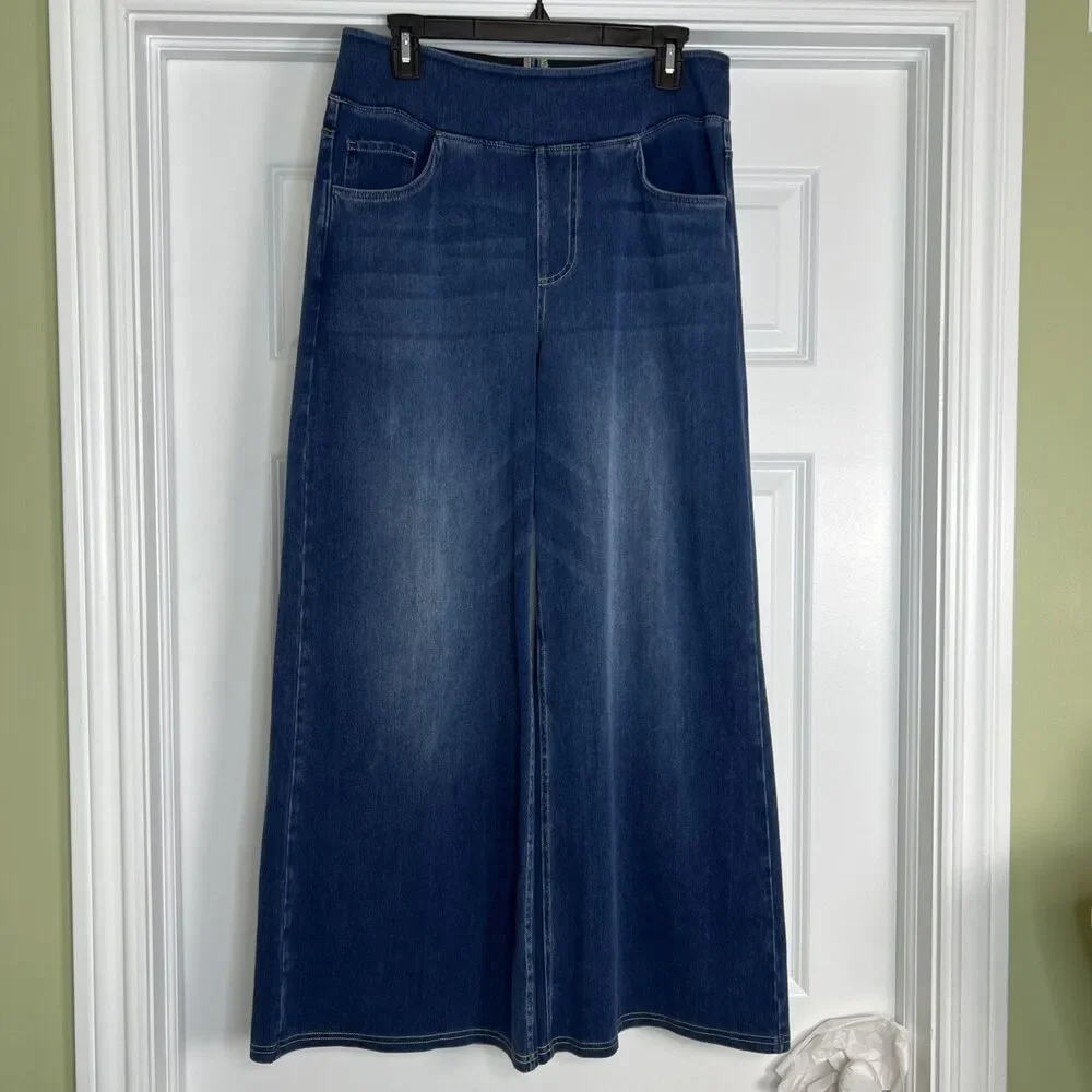 Halara Women’s L Wide Leg High Rise Pull On Elastic Waistband Denim Jeans/Pants